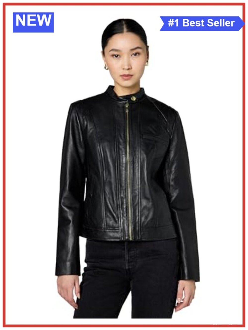 Cole Haan Leather Coat Zip Front Fully Lined Long Sleeve